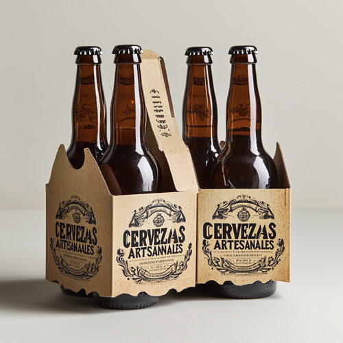 Pack de botellas de cerveza artesanal con envase de cartón kraft