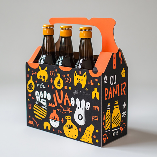 Packaging de cerveza artesanal con diseño gráfico en colores vivos, creado para captar la atención en el lineal del supermercado