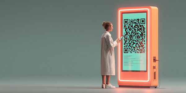 PLV temporal digital con código QR escaneado por una usuaria en tienda