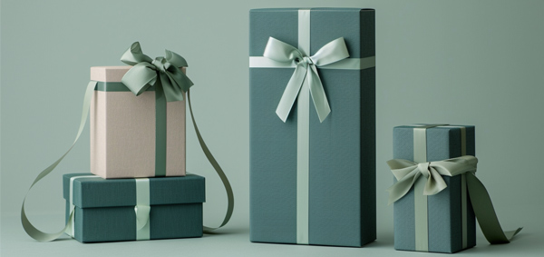 Conjunto de cajas de regalo en varios tamaños con diseño elegante y lazo, perfectas para packaging corporativo y campañas temáticas