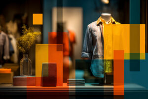 Escaparate de moda con maniquí y composición de color que ilustra qué es el visual merchandising