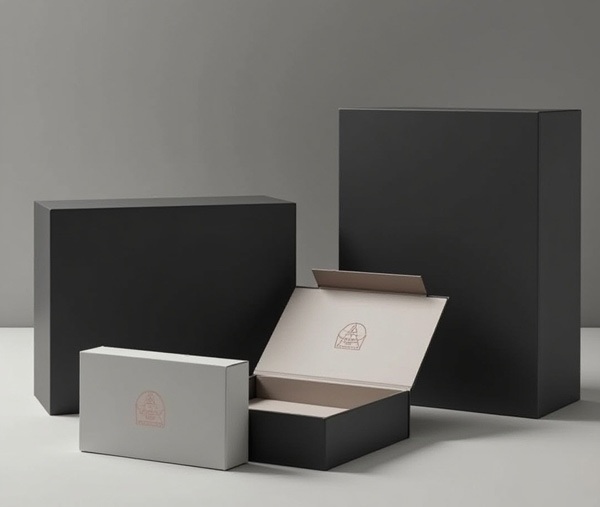 Varias cajas de packaging para carteras en distintos tamaños y colores