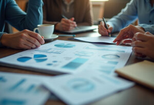 Equipo revisando gráficos e informes de KPI retail para medir ventas y rendimiento en tienda