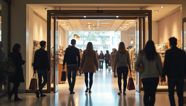 Personas entrando a una tienda, útil para medir KPI retail de tráfico y ratio de conversión