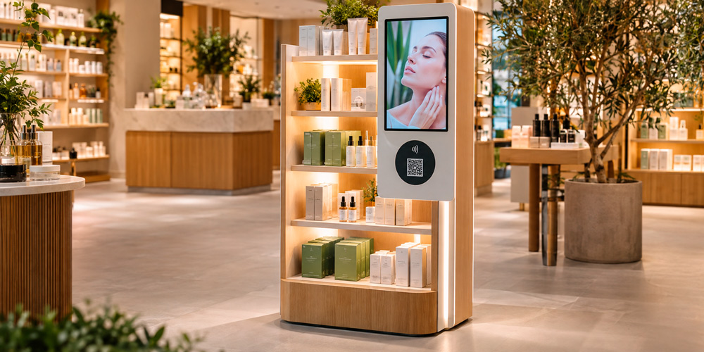 Expositor digital de cosmética en tienda como recurso de PLV para mejorar la conversión en retail